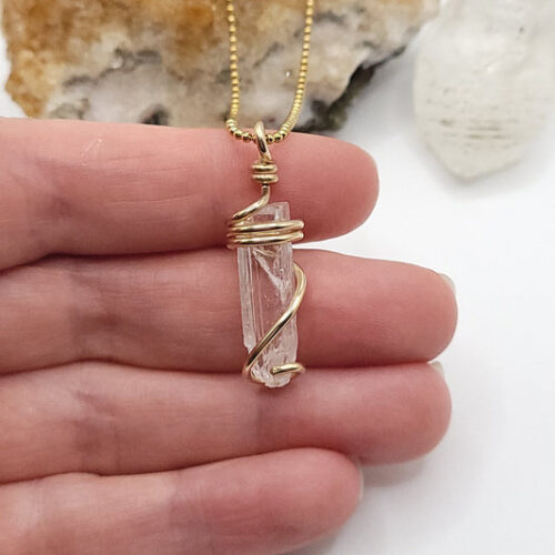 Raw Danburite Necklace in Gold - Crystal for Peace & Clarity