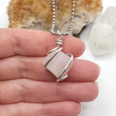 Pink Mangano Calcite Necklace in Silver – Crystal for Heart Healing